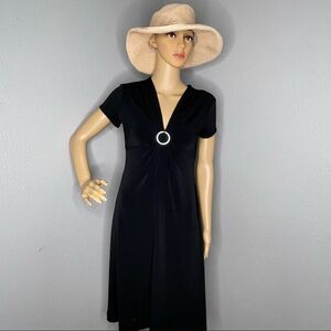 S. L. Fashions Inc Plunge Neckline Short Sleeve MIDI Dress Black Size 6